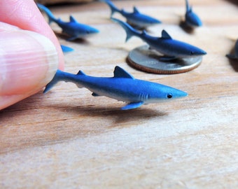 BLUE SHARK MINIATURE: Tiny Animal Figurines Figures Dollhouse Diorama Terrarium Fairy Garden Small Mini Micro Miniatures Sea Ocean Crafts