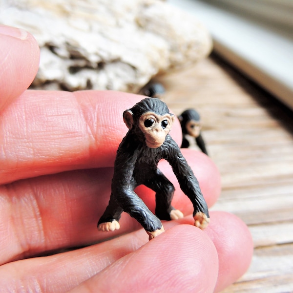 MINIATURE CHIMPANZEE: Tiny Animal Figurine CHIMP Figure Dollhouse Fairy Garden Diorama Terrarium Small Ape Monkey Miniatures Micro Mini Toy