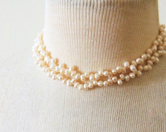 Vintage Freshwater Pearl Necklace Double Strand Choker Natural Beach Wedding Bridal Jewelry Bridesmaid Gift Pretty Dainty Ivory Blush Pink