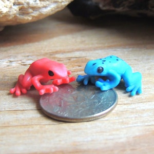 Set of 2 Tiny MINIATURES Poison Dart Frogs Blue Red Amphibian Animal Figurines Figures Dollhouse Fairy Garden Terrarium Micro Mini Small Set