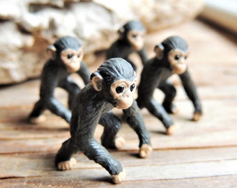 CHIMPANZEE MINIATURES: Tiny Mini Animals Miniature Animal Figures Figurine CHIMP Dollhouse Terrarium Fairy Garden Diorama Minis Zoo Lot Toy