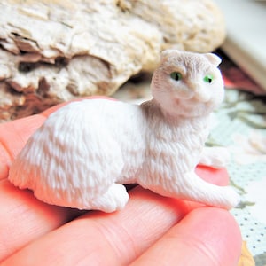 CAT MINIATURE ANIMAL Figurines Figure White Persian Cats Animal Mini Fairy Garden Dollhouse Diorama Terrarium Supply Small Plastic Accessory