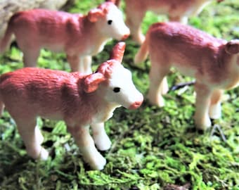 MINIATURE COW CALF Hereford Cattle Farm Animal Plastic Figures Figurines Doll House Diorama Terrarium Supplies Small Art Craft Fairy Garden