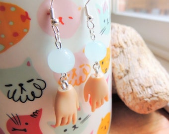 DOLL HAND EARRINGS Dangle Mini Tiny Miniature Fashion Doll Anatomy Jewelry Fun Creepy Dangly Hanging Charm Drop Earring Kitsch Funky Toy