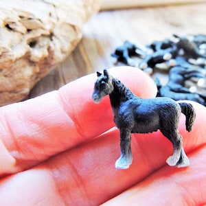 MINIATURE HORSE Miniatures Animal Figurine Micro Mini Fairy Garden Figures Farm Animals Tiny Dollhouse Diorama Terrarium Small Supply Black
