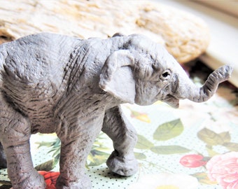 Large MINIATURE ASIAN ELEPHANT Baby Calf Animal Figure Figurine Fairy Garden Diorama Dollhouse Terrarium Plastic Miniatures Model Safari Zoo