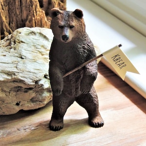 Personalized Animal Figure Bear With Name Flag Gift Cake Topper Party Decor Nursery Wedding Birthday Retirement Baby Shower Party Animal