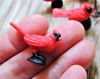 TINY MINIATURE CARDINAL: Birds Animal Figurines Figure Dollhouse Diorama Terrarium Supplies Fairy Garden Crafts
