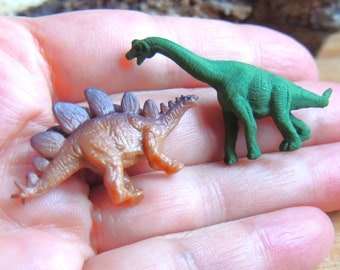 Set of 2 Tiny MINIATURES Dinosaurs Dinos Stegosaurus Brachiosaurus Figurines Figures Dollhouse Fairy Garden Terrarium Micro Minis Small Sets