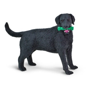 DOG FIGURINE For Wedding Cake Topper Large MINIATURE Black Lab Labrador Retriever Dog Eating Cake Safari Ltd Plastic Animal Figure Model