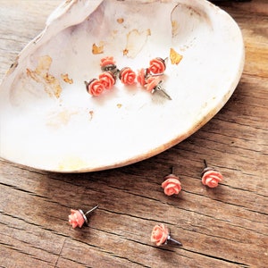 PUSH PINS Decorative Flower Thumbtacks Wedding Boards Rose Bud 10 Coral Tacks Thumb Tack Message Boards Office Decor Corkboard Cubicle Decor image 2