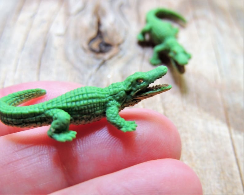 Tiny miniature realistic soft collectible alligator for crafts, dollhouses, terrariums, fairy or zen gardens, dioramas, shadow boxes, sensory or pretend play, plant pets, and much more.