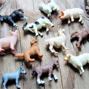 MINIATURES Farm Animal Figurine Rabbit Horse Cow Sheep Figures Dollhouse Fairy Garden Diorama Terrarium Supply Micro Mini Tiny Small Lot Set