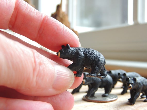 MINIATURE BLACK BEAR Animals Figure Figurine Fairy Garden Terrarium Bears  Dollhouse Diorama Supply Small Micro Mini Tiny Miniatures Woodland 