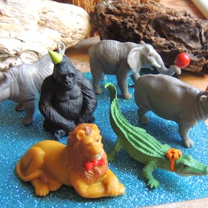 PARTY ANIMAL MINIATURE Safari Animal Figurines Set Animals Figures Birthday Cake Cupcake Toppers Birthday Candles Miniatures Small Plastic