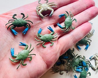 Mini Blue Crab Figurines, Tiny Ocean Animal Figures, Beach Diorama, Fairy Garden, Terrarium Crafts