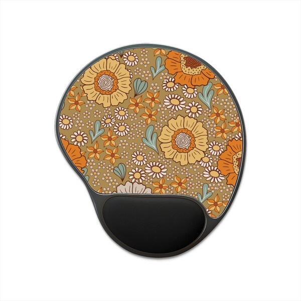 Retro Flower Cute Mouse Pad With Wrist Rest Floral Vintage Style Print Wrist Rest Ergonomic Mouse Pads Office Desk Laptop Girly Aesthetic