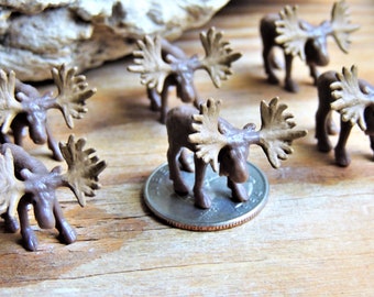 MOOSE MINIATURE Figure Set Animal Figurines Dollhouse Fairy Garden Diorama Terrarium Small Craft Supply Mini Tiny Micro Miniatures Bulk Set