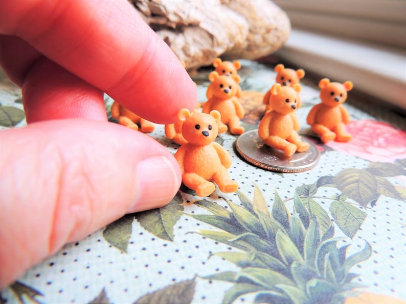 Tiny Teddy Bear Miniatures for crafts, dolls, dollhouses, fairy gardens, jewelry & charm making, dioramas, resin soap slime egg filler, baby shower party favors games, scavenger hunt, goodie bags, terrarium supplies etc.
