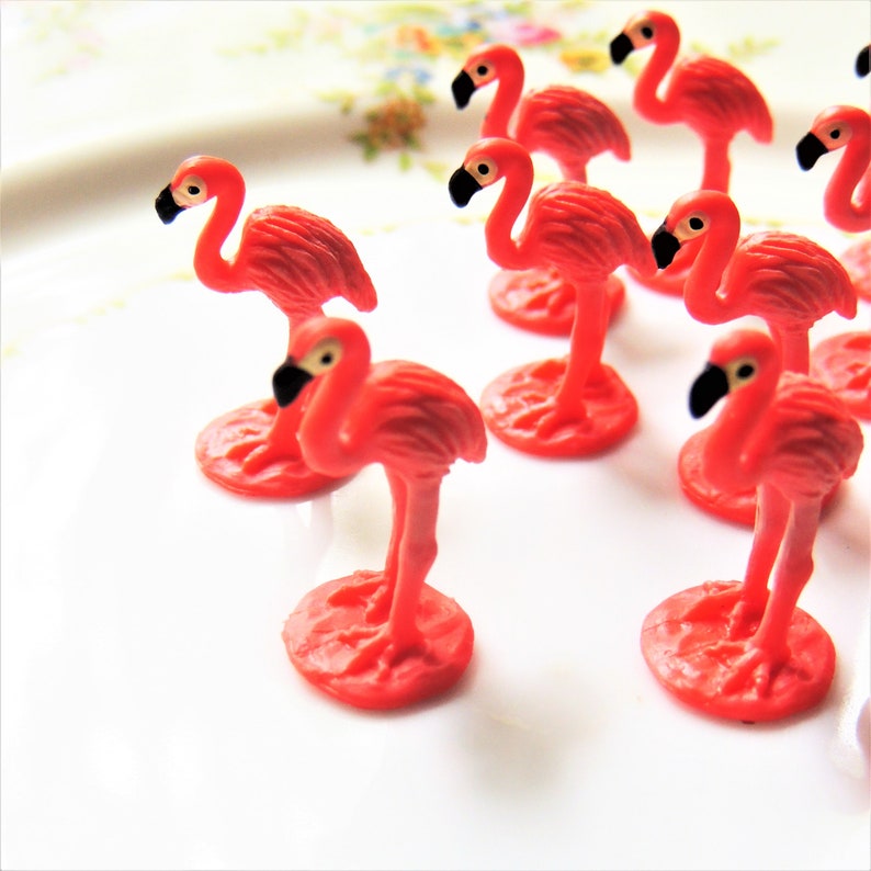 Tiny soft miniature collectible Flamingo bird animal figures for dollhouses, terrariums, fairy gardens, dioramas, plants, dolls, shadowboxes, zen gardens, slime soap resin jewelry, crafts, and more.