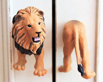 Lion ANIMAL DRAWER KNOB Pulls Cabinet Handle Wall Hook Hardware Head Butt Safari Nursery