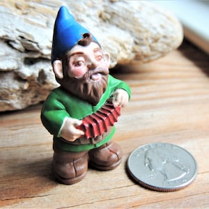 MINIATURE MALE GNOME Playing Accordion Figurine Figure Fairy Garden Diorama Terrarium Dollhouse Plastic Miniatures Accessory Mini Gnomes Toy