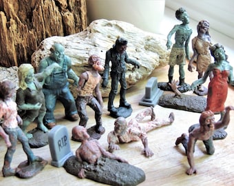 ZOMBIE MINIATURES: Set of 12 Zombie Figurines Figures Dollhouse Diorama Terrarium Fairy Garden Halloween