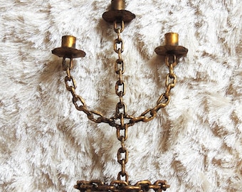 METAL GOTHIC CANDELABRA: Vintage Candle Holder Brutalist Style Forged Iron Chain Link Gold Ornate Heavy Home Decor Accents Maximalist Witchy