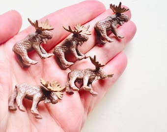 MOOSE MINIATURE Figure Set Animal Figurines Dollhouse Fairy Garden Diorama Terrarium Tiny Mini