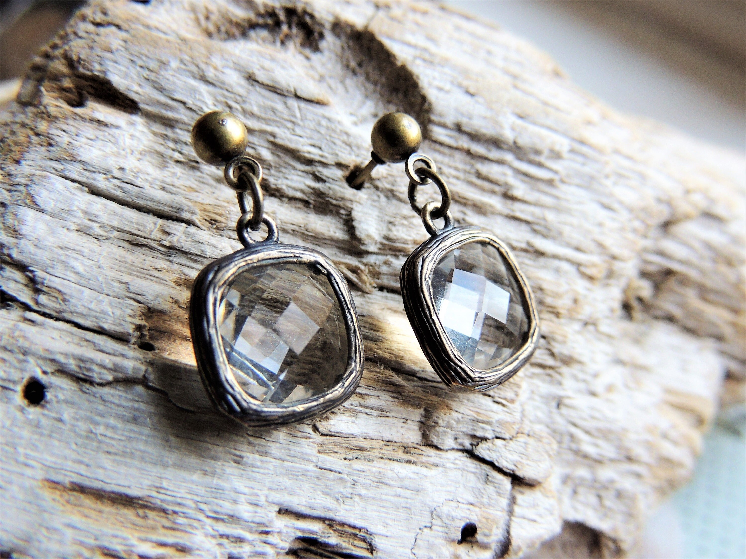 RHINESTONE EARRINGS Dangle Studs Drop Earring Faceted Small