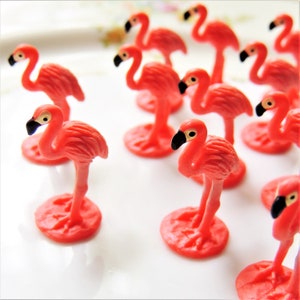 Tiny soft miniature collectible Flamingo bird animal figures for dollhouses, terrariums, fairy gardens, dioramas, plants, dolls, shadowboxes, zen gardens, slime soap resin jewelry, crafts, and more.