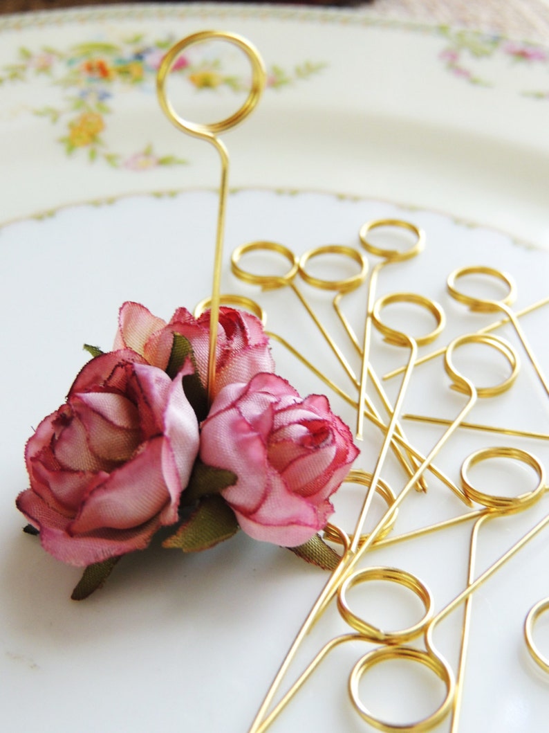 25 Gold Silver Wire Place Card Holders DIY Swirl Stems Picks Etsy