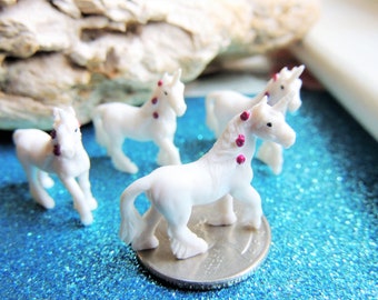 UNICORN MINIATURES Mini Figurine Figure Fairy Garden Dollhouse Diorama Terrarium Small Tiny Micro Fantasy Creature Mythical Fairy Tale Set