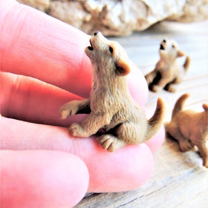 MINIATURE Wolf Pup Wolves Animal Mini Figures Figurines Dollhouse Terrarium Fairy Garden Diorama Small Crafts Tiny Micro Miniatures Howling