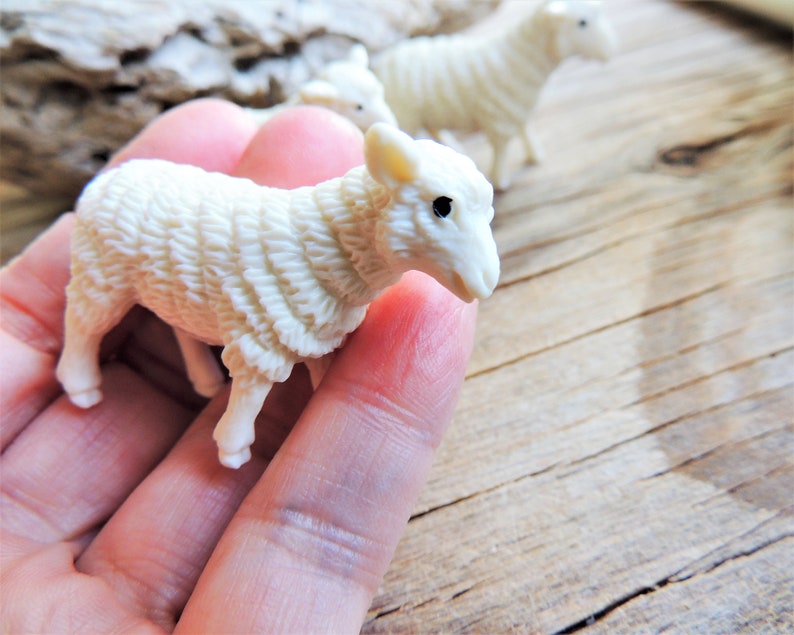 Miniature Sheep Farm Animal Mini Figurine Figure for Crafts, Terrariums, Large Dollhouses, Fairy Gardens, Resin or Soap Projects, School Projects, Dioramas, Shadowboxes, etc.