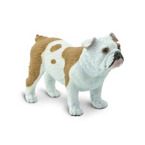 DOG FIGURINE For Wedding Cake Topper Large MINIATURE English Bulldog Animals Figure Dog Eating Cake Diorama Supply Plastic Model Safari Ltd