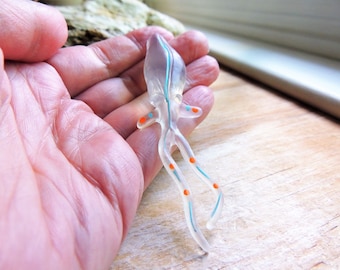 MINIATURE GLASS SQUID Deep Sea Creature Animal Figure Figurine Dollhouse Diorama Terrarium Fairy Garden