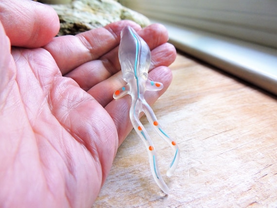 MINIATURE GLASS SQUID Deep Sea Creature Animal Figure Figurine Dollhouse Diorama Terrarium Fairy Garden