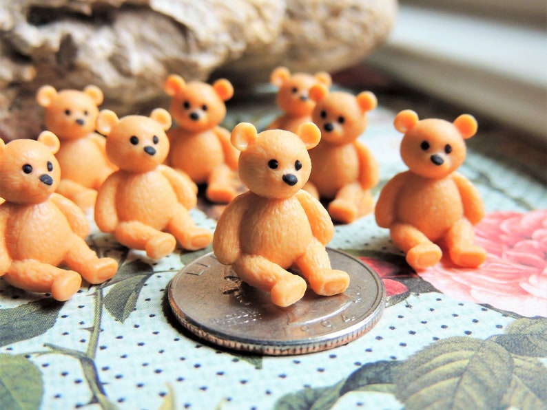 Tiny Teddy Bear Miniatures for crafts, dolls, dollhouses, fairy gardens, jewelry & charm making, dioramas, resin soap slime egg filler, baby shower party favors games, scavenger hunt, goodie bags, terrarium supplies etc.