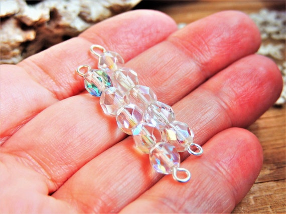 Clear Glass Bead Bar Connector Link Necklace Bracelet Double Loop