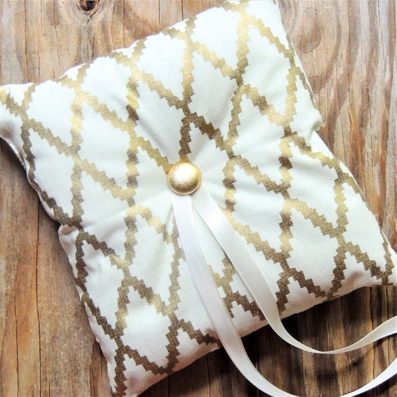 Modern WEDDING RING PILLOW Ring Bearer Ringbearer Gold Ivory