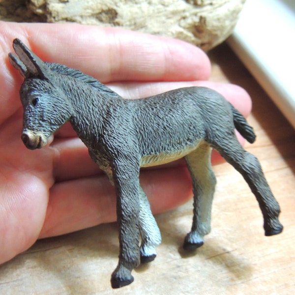 Large MINIATURE DONKEY FOAL Farm Animals Figure Figurine Dollhouse Fairy Garden Diorama Terrarium Supply Craft Plastic Miniatures Model