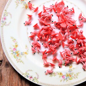 Tiny soft miniature collectible Flamingo bird animal figures for dollhouses, terrariums, fairy gardens, dioramas, plants, dolls, shadowboxes, zen gardens, slime soap resin jewelry, crafts, and more.