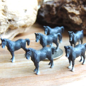 Set of Cute Tiny MINIATURE BLACK HORSES: Terrarium Fairy Gardens Minis Animal Figure Dollhouse Diorama Supply Small Micro Mini Farm Animals