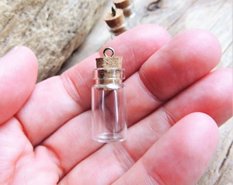 Miniature Glass Bottle Charms Cork Empty Tiny Jar Vial Pendants Fairy Dust Secret Message
