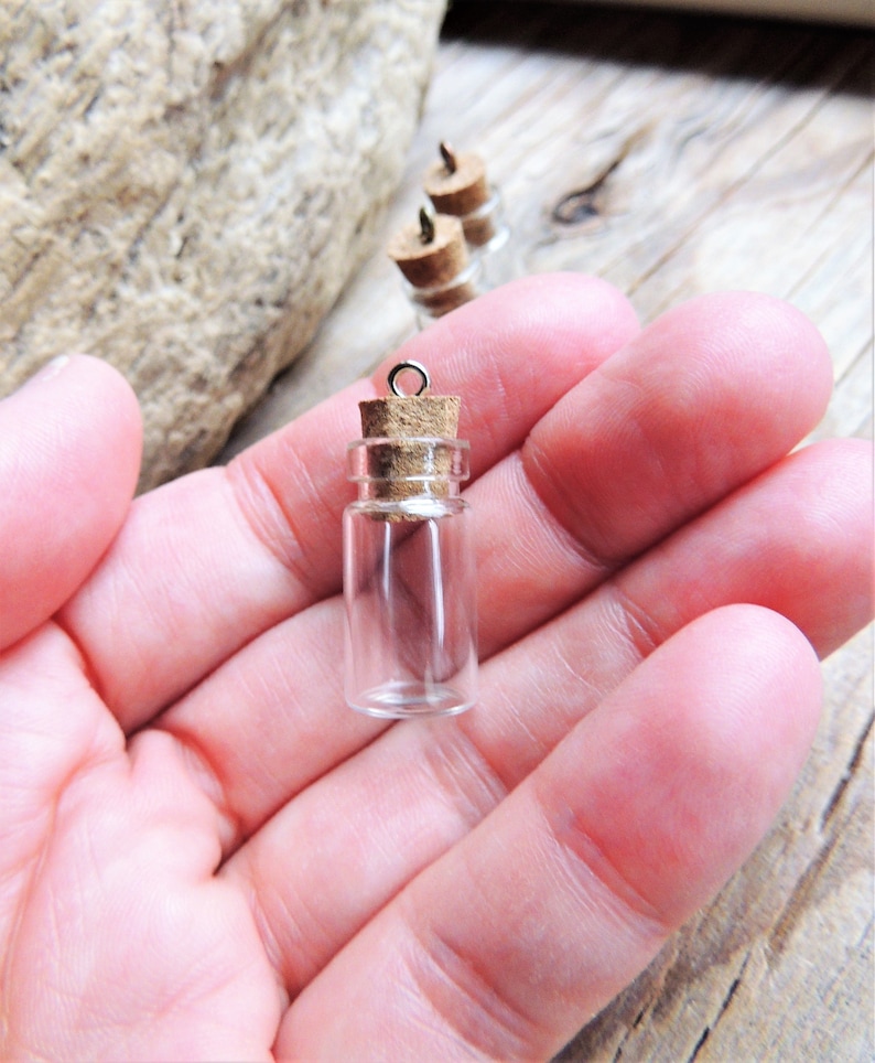Miniature Glass Bottle Charms With Stopper Cork Lid Eye Screw Etsy