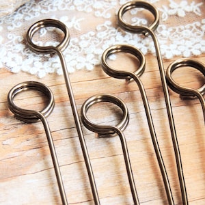 Set of 6 WIRE CARD HOLDERS 4.5" Tall Picks Gold Bronze Black No Base Place Card Table Number Holder Stem Flat Picture Metal Wedding Stand