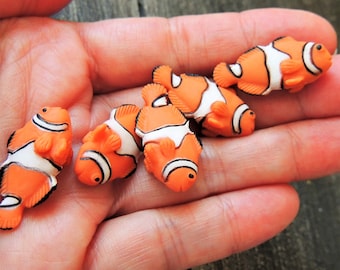 MINIATURE CLOWNFISH Set of Sea Animals Figure Figurine Fairy Garden Dollhouse Terrarium Diorama Small Miniatures Micro Mini Clown Fish Ocean