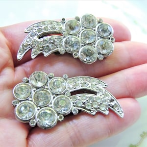 VINTAGE SHOE CLIPS Costume Jewelry Clear Chaton Rhinestone Crystal Diamond Imitation Estate Clips Mid Century Hollywood Regency Accessory