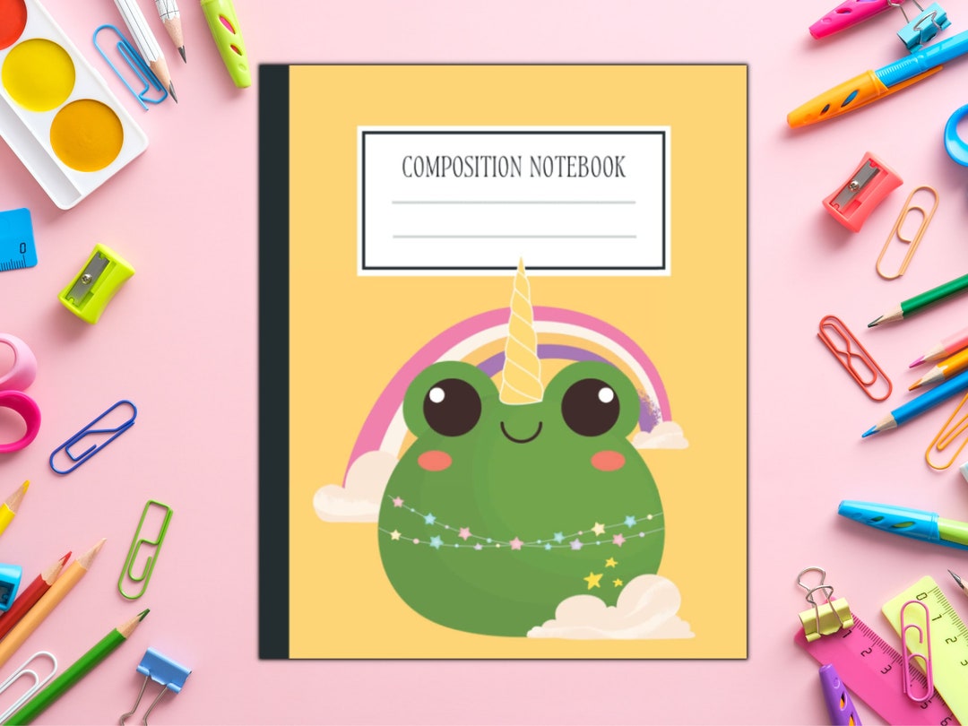 COMPOSITION NOTEBOOK: Frog Unicorn Rainbow for Kids Cute Etsy